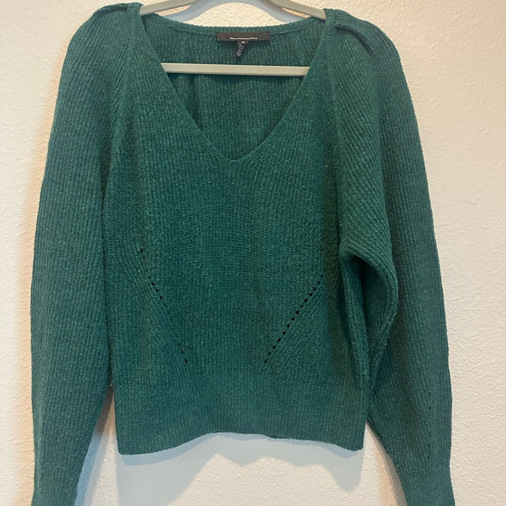 White House Black Market Green V-Neck Sweater